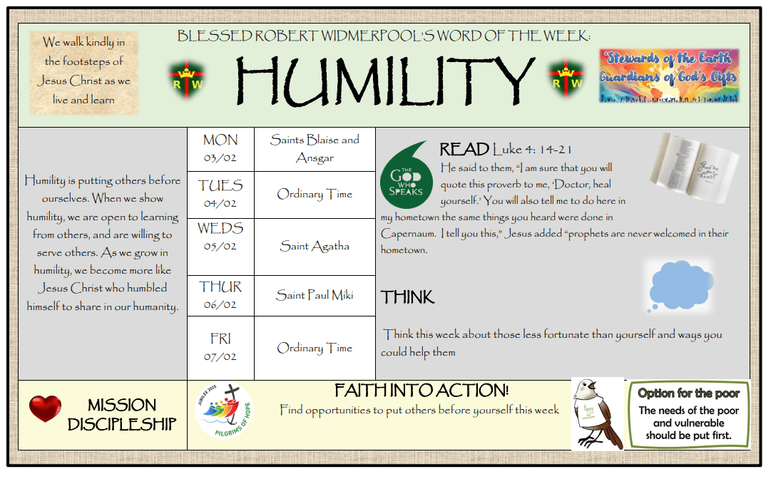 Values Crossword Humility Word of the Week - Humility - Blessed Robert Widmerpool Catholic ...